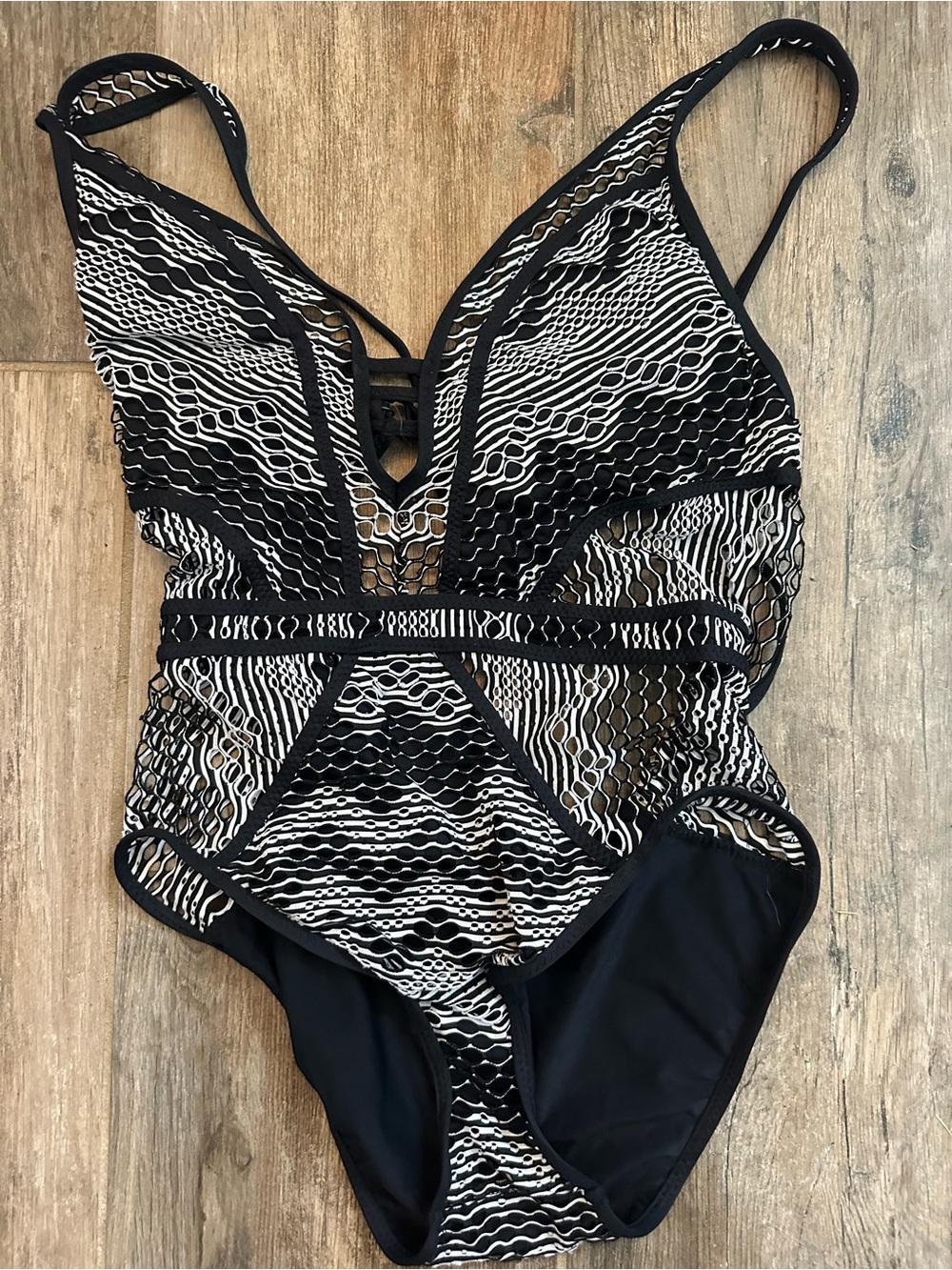Black & White Lace-Overlay One-Piece Swimsuit